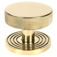 From The Anvil Brompton Polished Brass Round Knurled Centre Door Knob on Beehive Rose - 90mm Rose Diameter