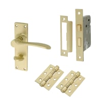 Hampstead Satin Brass Bathroom Lock Door Handles Pack - Buckingham Range