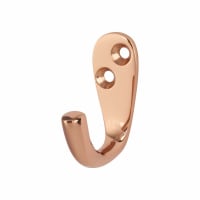 Hampstead Solid Brass Single Coat Hook - 43 x 17mm - Polished Copper