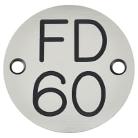Altro FD60 Fire Door Sign - Drilled - 50mm Diameter - Rigid Plastic - Silver