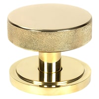 From The Anvil Brompton Polished Brass Round Knurled Centre Door Knob on Art Deco Rose - 90mm Rose Diameter