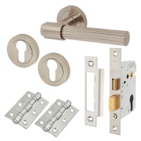 Altro Satin Nickel Lines Euro Lock Door Handles on Rose Pack - Eva Range