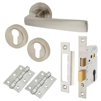 Altro Satin Nickel Euro Lock Door Handles on Rose Pack - Ivy Range