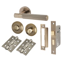 Altro Antique Brass Knurled Bathroom Lock Door Handles Pack - Remi Range