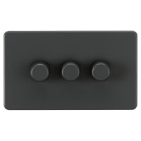 Knightsbridge 5 - 150W 3 Gang 2 Way Push On/Off Rotary Intelligent LED Dimmer Switch - Anthracite