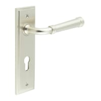 Burlington by Frelan Satin Nickel Fire Rated DIN Euro Lock Door Handles - Highgate - 200 x 55mm