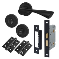 Altro Matt Black Bathroom Lock Door Handles on Rose Pack - Knightsbridge Range