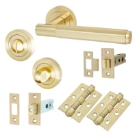 Altro Satin Brass Hexagonal Bathroom Deadbolt Lock Door Handles on Rose Pack - Juno Range