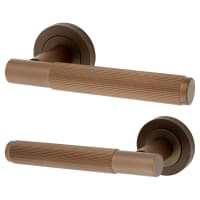 Jedo Dark Bronze Fire Rated Lines Door Handles on Rose - Venice Range