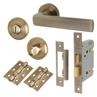 Altro Antique Brass Bathroom Lock Door Handles on Rose Pack - Zara Range