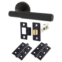 Altro Matt Black Lines Latch Door Handles on Rose Pack - Nova Range