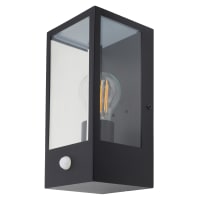 Altro Glass Panel Outdoor Wall Lantern Light with PIR - IP44 - Matt Black