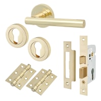 Touchpoint Polished Brass Euro Lock Door Handles on Rose Pack - Ella Range