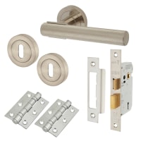 Altro Satin Nickel Knurled 3 Lever Sashlock Door Handles on Rose Pack - Orla Range