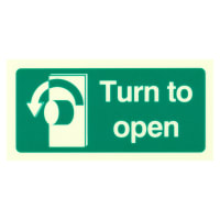 Altro Photoluminescent Turn to Open Anti Clockwise Sign - 100 x 50mm - Rigid Plastic