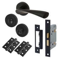 Touchpoint Matt Black Bathroom Lock Door Handles on Rose Pack - Ariel Range