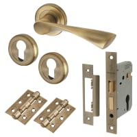 Altro Antique Brass Euro Door Handles on Rose Pack - Knightsbridge Range