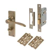 Hampstead Antique Brass Bathroom Lock Door Handles Pack - Buckingham Range