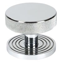 From The Anvil Brompton Polished Chrome Round Knurled Centre Door Knob on Beehive Rose - 90mm Rose Diameter