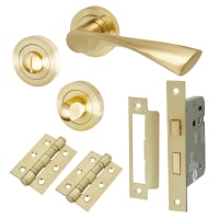 Altro Satin Brass Bathroom Lock Door Handles on Rose Pack - Knightsbridge Range