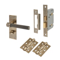 Altro Antique Brass Knurled Bathroom Lock Door Handles Pack - Loxley Range