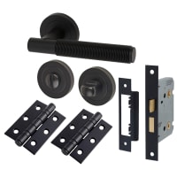 Altro Matt Black Reeded Bathroom Lock Door Handles Pack - Lily Range