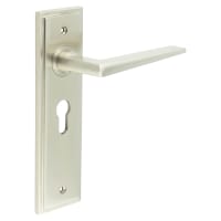 Burlington by Frelan Satin Nickel Fire Rated Euro Lock Door Handles - Mayfair - 200 x 55mm