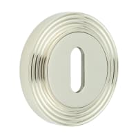 Burlington BUR60 by Frelan Escutcheon on Reeded Rose - 53mm Diameter - Keyhole - Polished Nickel