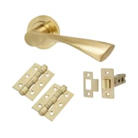 Altro Satin Brass Latch Door Handles on Rose Pack - Knightsbridge Range