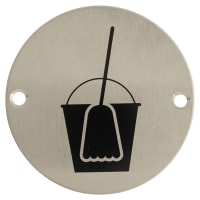 Altro Mop & Bucket Door Sign - 75mm Diameter - Satin Stainless Steel