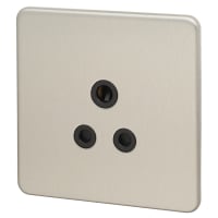 Knightsbridge 5A Screwless Flat Plate Unswitched Round Pin Socket - Brushed Chrome with Black Insert