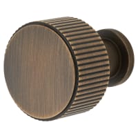 Alexander & Wilks Lucia Reeded Round Cabinet Knob - 29mm Diameter - Antique Brass