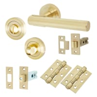 Altro Satin Brass Knurled Bathroom Deadbolt Lock Door Handles on Rose Pack - Orla Range