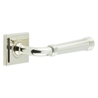 Burlington by Frelan Polished Nickel Fire Rated Door Handles on Square Stepped Rose - Highgate Range