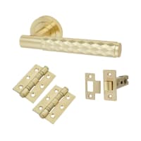 Altro Satin Brass Honeycomb Latch Door Handles on Rose Pack - Cara Range