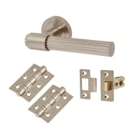 Altro Satin Nickel Lines Latch Door Handles on Rose Pack - Eva Range