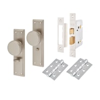 Hampstead Satin Nickel Knurled Bathroom Mortice Door Knobs on Backplate Pack - Miller Range - 205 x 52mm