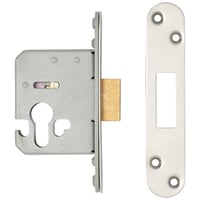 Altro Architectural Euro Profile Deadlock - 65mm Case - 44mm Backset - Radius - Satin Stainless