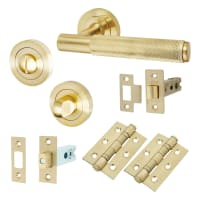 Altro Satin Brass Knurled Bathroom Deadbolt Lock Door Handles on Rose Pack - Remi Range