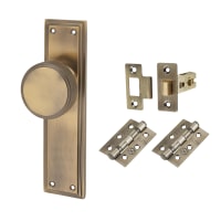 Hampstead Antique Brass Knurled Mortice Door Knobs on Backplate Pack - Miller Range - 205 x 52mm