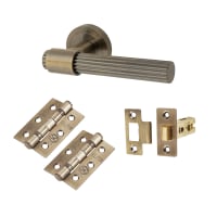 Altro Antique Brass Lines Latch Door Handles on Rose Pack - Eva Range