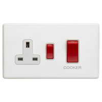 Eurolite Concealed 45A 2 Gang DP Cooker Switch & 13A Switched Socket - Matt White