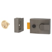TSS Non-Deadlocking Nightlatch - 60mm Backset - Dark Grey Case/Polished Brass Cylinder