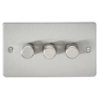 Knightsbridge 5-150W 3 Gang 2 Way Push On/Off Rotary Flat Intelligent LED Dimmer - Brushed Chrome