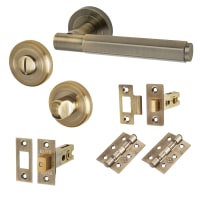Altro Antique Brass Hexagonal Bathroom Deadbolt Lock Door Handles on Rose Pack - Juno Range