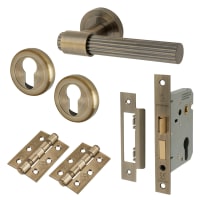 Altro Antique Brass Lines Euro Lock Door Handles on Rose Pack - Eva Range
