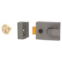 TSS Deadlocking Nightlatch - 60mm Backset - Dark Grey Case/Polished Brass Cylinder