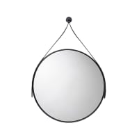 Croydex Flexi-Fix Bathroom Mirror with Leather Effect Hanging Strap - Round - 600 x 32mm - Black