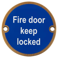 Hampstead Fire Door Keep Locked Door Sign - 75mm Diameter - Antique Brass