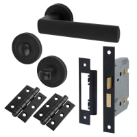 Altro Matt Black Bathroom Lock Door Handles on Rose Pack - Zara Range
